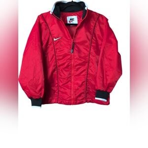 90s Nike Nylon Red Swoosh Piping Track Windbreaker Running Jacket Kids Boys L 14